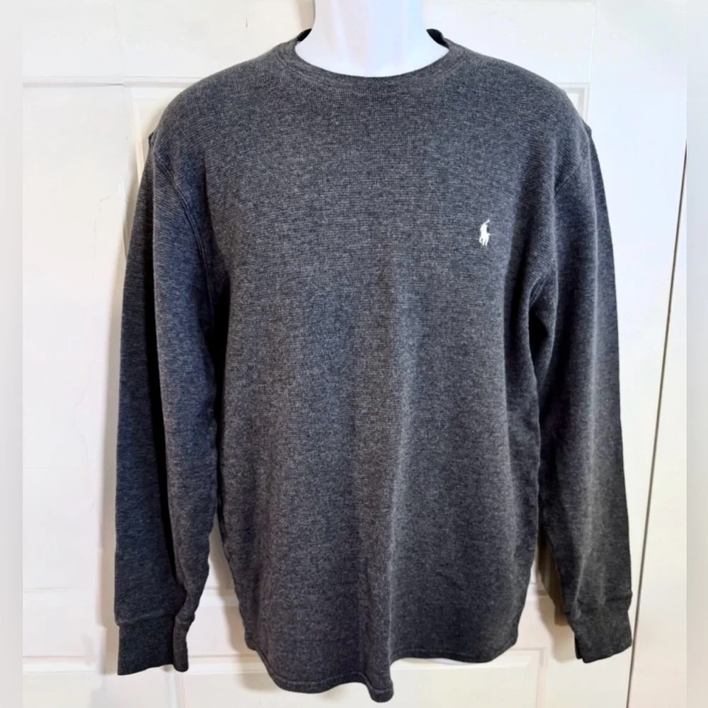 Polo Ralph Lauren Gray Waffle Knit Thermal Shirt White Pony Sz L💚